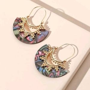 💖 Boho Gold & Abalone shell Fan hoop earrings